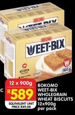 Shoprite Bokomo Weet-Bix Wholegrain Wheat Biscuits 12x900g per pack offer