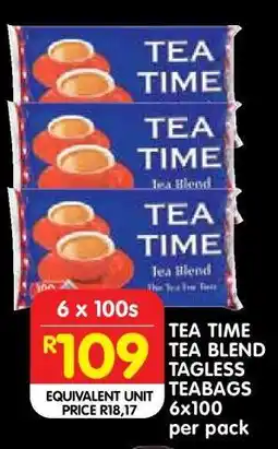 Shoprite TEA TIME TEA BLEND TAGLESS TEABAGS 6x100 per pack offer