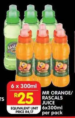 Shoprite MR ORANGE/RASCALS JUICE 6x300ml per pack offer