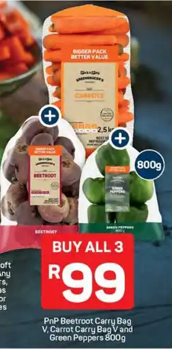 Pick n Pay PnP Beetroot Carry Bag V, Carrot Carry Bag V and Green Peppers 800g offer