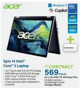 Incredible Connection Acer Spin 14 Intel Core 3 Laptop offer