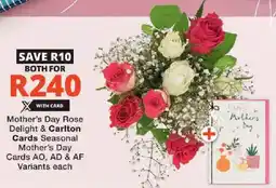 Checkers Mother's Day Rose Delight & Carlton Cards Seasonal Mother's Day Cards AO, AD & AF Variants offer