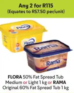Makro Flora 50% Fat Spread Tub Medium or Light or Rama Original 60% Fat Spread Tub offer