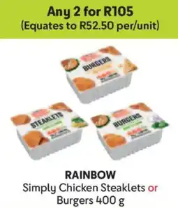 Makro Rainbow Simply Chicken Steaklets or Burgers offer