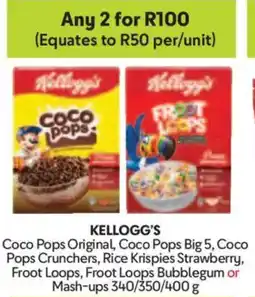 Makro Kellogg's Coco Pops Original, Coco Pops Big 5 or Crunchers, Rice Krispies Strawberry, Froot Loops Bubblegum or Mash-ups offer