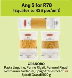 Makro Granoro Pasta Linguine, Penne Rigati, Pennoni Rigati, Rosmarino, Sedanini, Spaghetti Ristoranti or Spirali Grandi offer