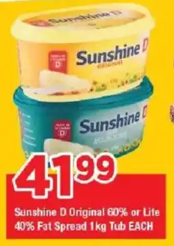 OK Grocer Sunshine D Original 60% or Lite 40% Fat Spread Tub offer