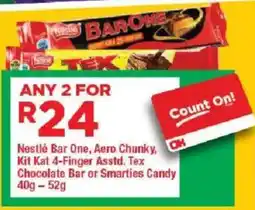 OK Grocer Nestlé Bar One, Aero Chunky, Kit Kat 4-Finger Asstd. Tex Chocolate Bar or Smarties Candy offer