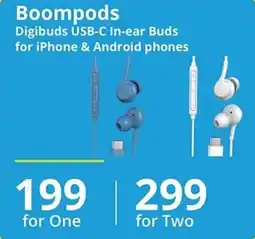 Cellucity Boompods Digibuds USB-C In-ear Buds for iPhone & Android phones offer