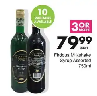 Save Firdous Milkshake Syrup Assorted offer