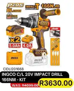Legacy Industrial Supplies Ingco cordless 20v impact drill 166nm kit offer