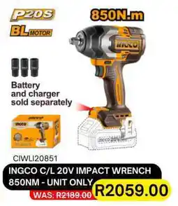 Legacy Industrial Supplies Ingco cordless 20v impact wrench 850nm offer