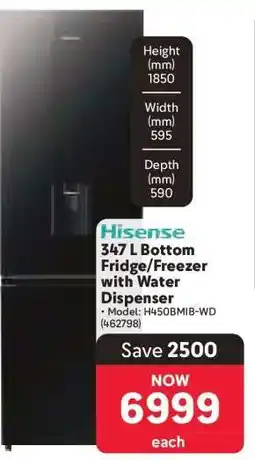 Makro Hisense 347 L Bottom Fridge Freezer with Water Dispenser offer