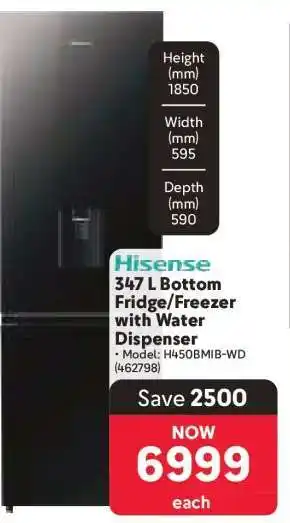 Makro Hisense 347 L Bottom Fridge Freezer with Water Dispenser offer
