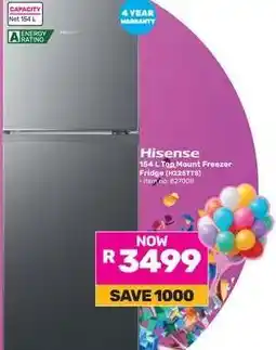 Game Hisense 154 L Top Mount Freezer Fridge (H225TTS) offer