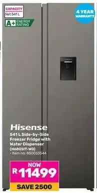 Game Hisense 541L Side-by-Side Freezer Fridge with Water Dispenser offer