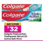 Game Colgate Triple Action Toothpaste 100 ml OR Active Salt 75 ml offer