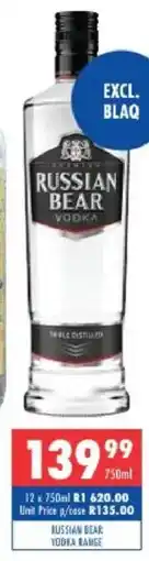 Ultra Liquors Russian bear vodka range offer