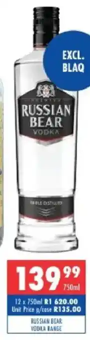 Ultra Liquors Russian bear vodka range offer
