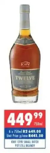 Ultra Liquors Kwv 12yo small batch potstill brandy offer