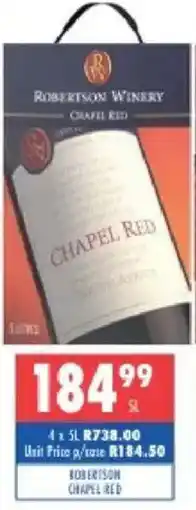 Ultra Liquors Robertson winery chapel red offer