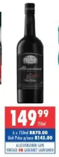 Ultra Liquors Allesverloren cape vintage or cabernet sauvignon offer
