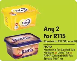 Makro Flora Margarine Fat Spread Tub Medium or Light or Rama Original 60% Fat Spread Tub offer