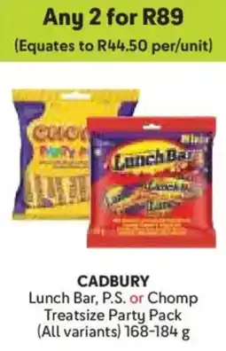 Makro Cadbury Lunch Bar, P.S. or Chomp Treatsize Party Pack offer