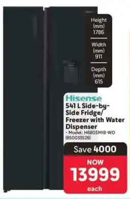 Makro Hisense Side-by-Side Fridge/ Freezer with Water Dispenser offer