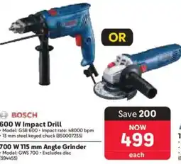 Makro Bosch 600 W Impact Drill or 700 W Angle Grinder offer