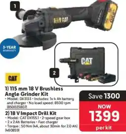 Makro CAT 18 V Brushless Angle Grinder Kit or 18 V Impact Drill Kit offer
