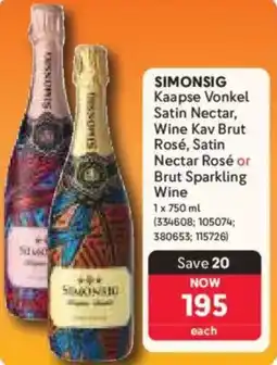 Makro Simonsig Kaapse Vonkel Satin Nectar, Wine Kav Brut Rosé, Satin Nectar Rosé or Brut Sparkling Wine offer
