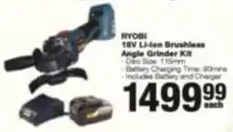 Build It Ryobi 18V Li-ion Brushless Angle Grinder Kit offer