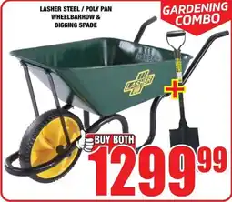 Boxer Build Lasher steel/ poly pan wheelbarrow & digging spade offer