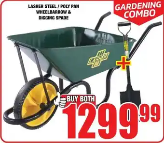 Boxer Build Lasher steel/ poly pan wheelbarrow & digging spade offer