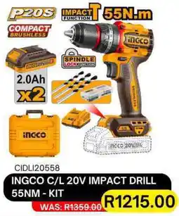 Legacy Industrial Supplies Ingco cordless 20v impact drill 55nm kit offer