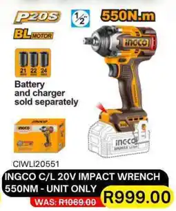 Legacy Industrial Supplies Ingco cordless 20v impact wrench 550nm offer