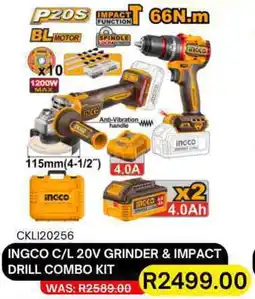 Legacy Industrial Supplies Ingco cordless 20v grinder & impact drill combo kit offer