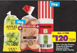 Shoprite Class 1 Best Buy Potatoes 7kg pocket & Butternut 3kg bag & Golden Delicious Apples 3kg bag offer
