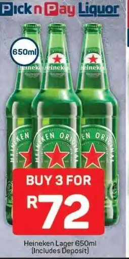 Pick n Pay Hypermarket Heineken Lager 650ml offer