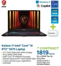 Incredible Connection Msi Katana 17 Intel Core i9 RTX 5070 Laptop offer