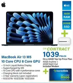 Incredible Connection Apple MacBook Air 13 M5 10 Core CPU 8 Core GPU offer