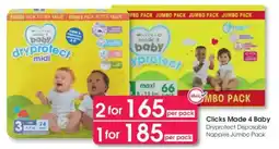 Clicks Clicks Made 4 Baby Dryprotect Disposable Nappies Jumbo Pack offer