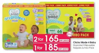 Clicks Clicks Made 4 Baby Dryprotect Disposable Nappies Jumbo Pack offer