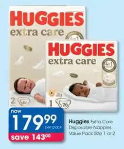 Clicks Huggies Extra Care Disposable Nappies Value Pack offer