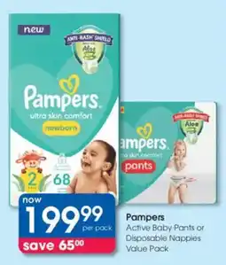 Clicks Pampers Active Baby Pants or Disposable Nappies Value Pack offer