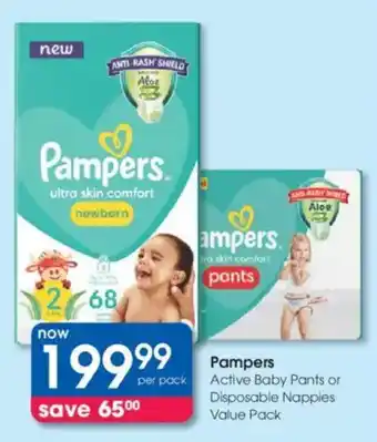 Clicks Pampers Active Baby Pants or Disposable Nappies Value Pack offer