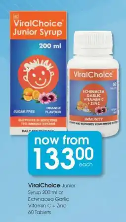 Clicks ViralChoice Junior Syrup or Echinacea Garlic Vitamin C + Zinc offer