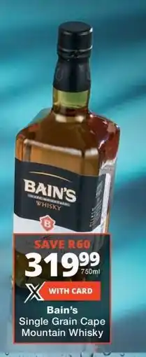 Checkers Bain's Single Grain Cape Mountain Whisky offer