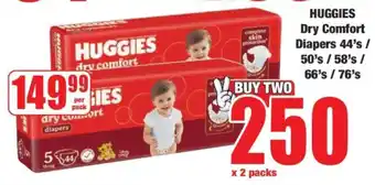 Boxer HUGGIES Dry Comfort Diapers 44's / 50's / 58's / 66's / 76's offer
